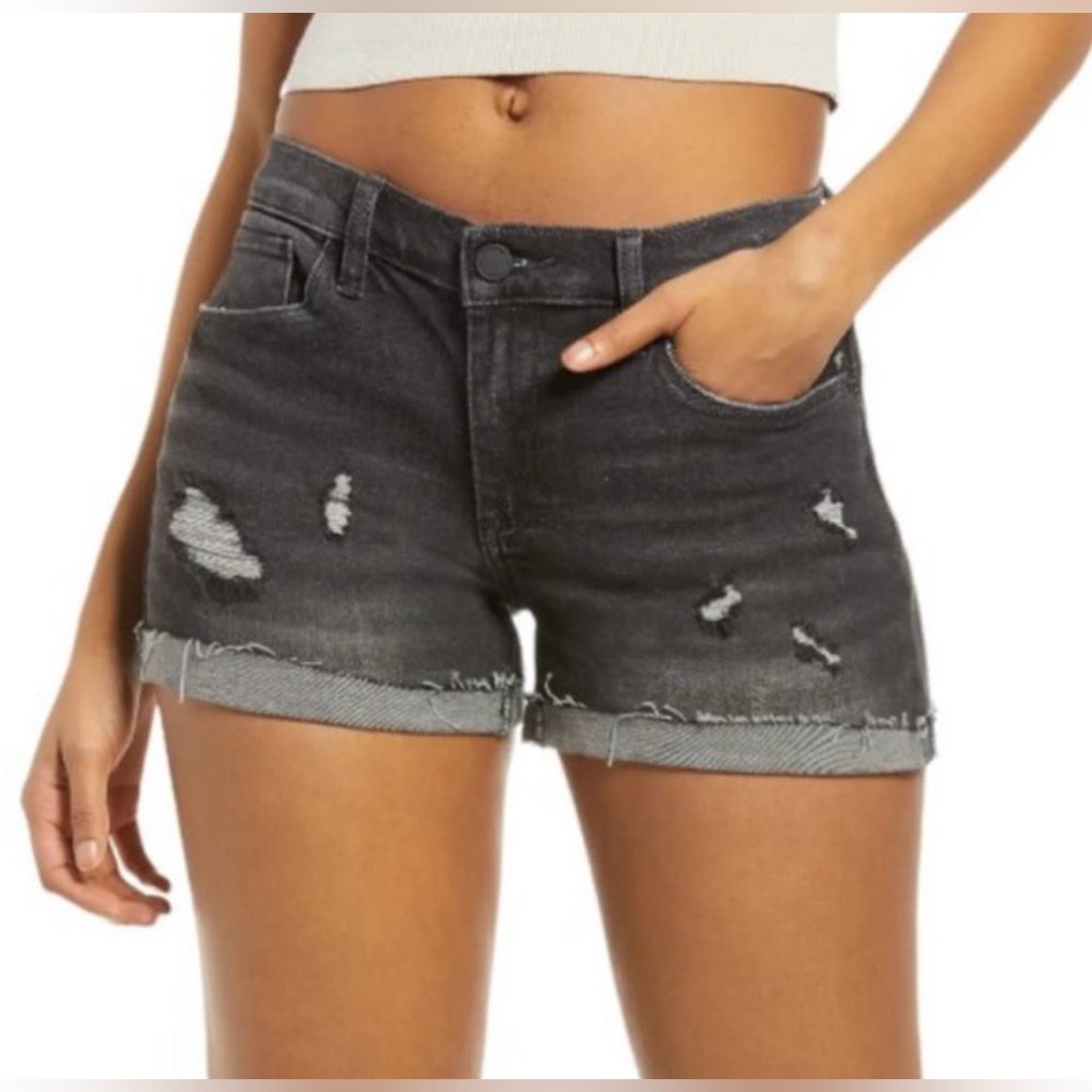 Blank Nyc Nwt The Fulton Roll Up Distressed Jean Shorts Black Size 27